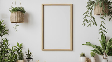 Mockup of Blank Frame Above Counter in Modern Mother-Style Kitchen