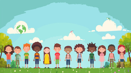 Earth Day Kids Diversity Flat Vector Illustration