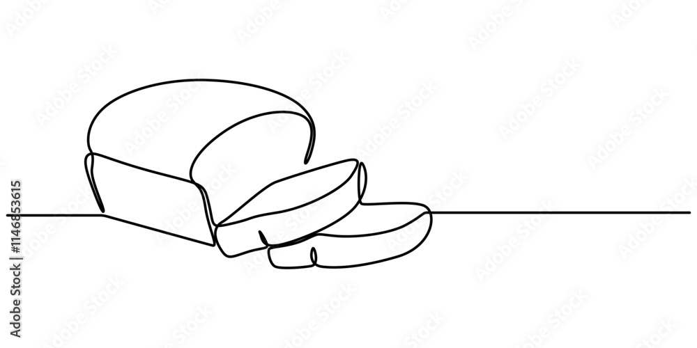 Poster bread one line drawing, one continuous line drawing of long loaf bread. simple black line sketch of 