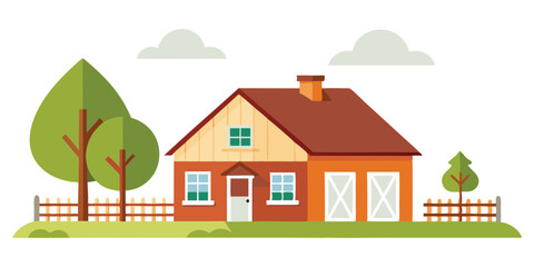 Rustic Farmhouse Vector Illustration with Classic Features