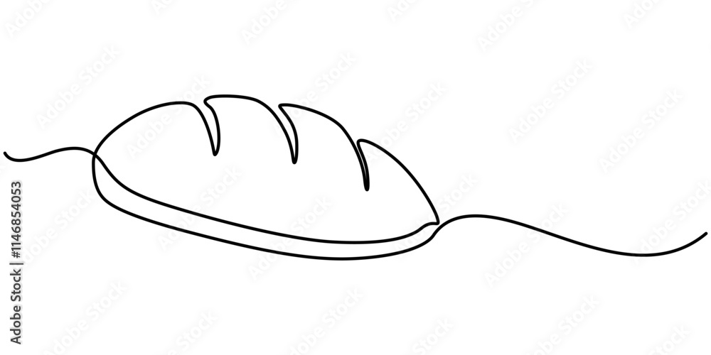 Poster bread one line drawing, one continuous line drawing of long loaf bread. simple black line sketch of 