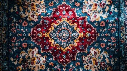 Intricate Colorful Rug Design Detailed Textile Pattern