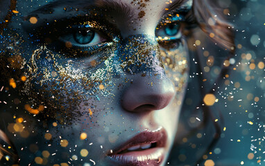 A creative portrait of a woman with glitter makeup, adding a touch of sparkle
