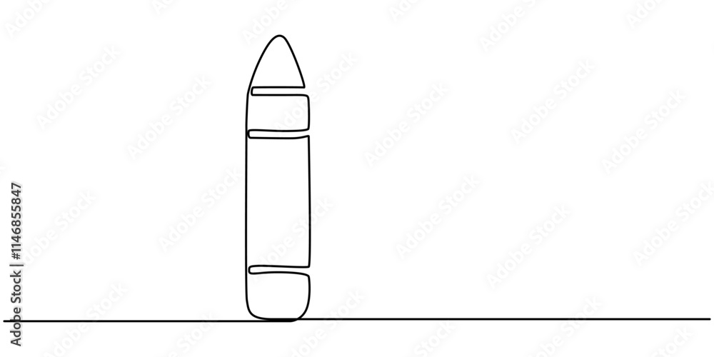 Poster crayon continuous one line drawing, vector illustration of crayon isolated on white background for k