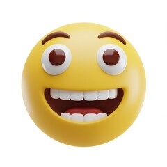 Fototapeta premium Excited yellow emoji face 3D Icon isolated on white background