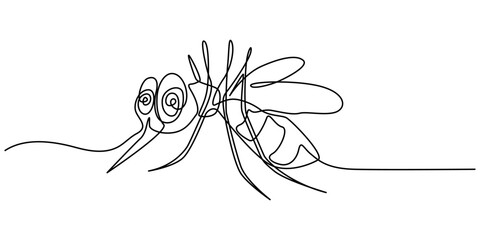 Dengue mosquito continuous one line drawing, continuous line mosquito. mosquito drawn in one line. single line vector illustration, outline pro vector illustraion.