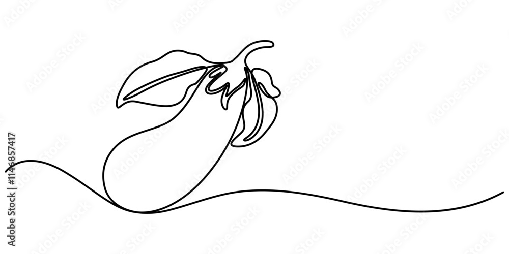 Poster continuous line drawing eggplant illustration, eggplant in continuous line art drawing style. auberg