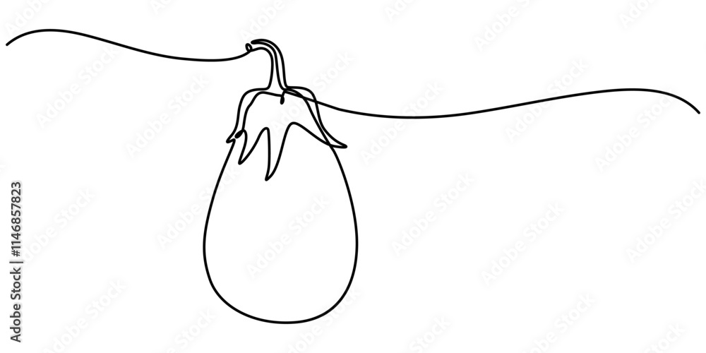 Poster continuous line drawing eggplant illustration, eggplant in continuous line art drawing style. auberg