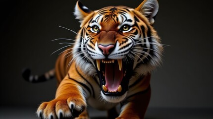 Obraz premium Fierce Tiger Approaching Directly With Bared Teeth and Intense Energy