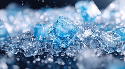 Obraz premium Close-up of glistening ice cubes and crushed ice.