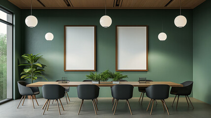 Mockup of two empty frames, modern design, mockup for advertising paintings, office