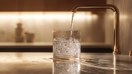 Water is pouring into a cup. Selective focus