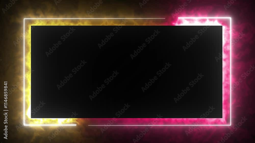 Poster golden pink neon border frame with rectangular looping motion effect.