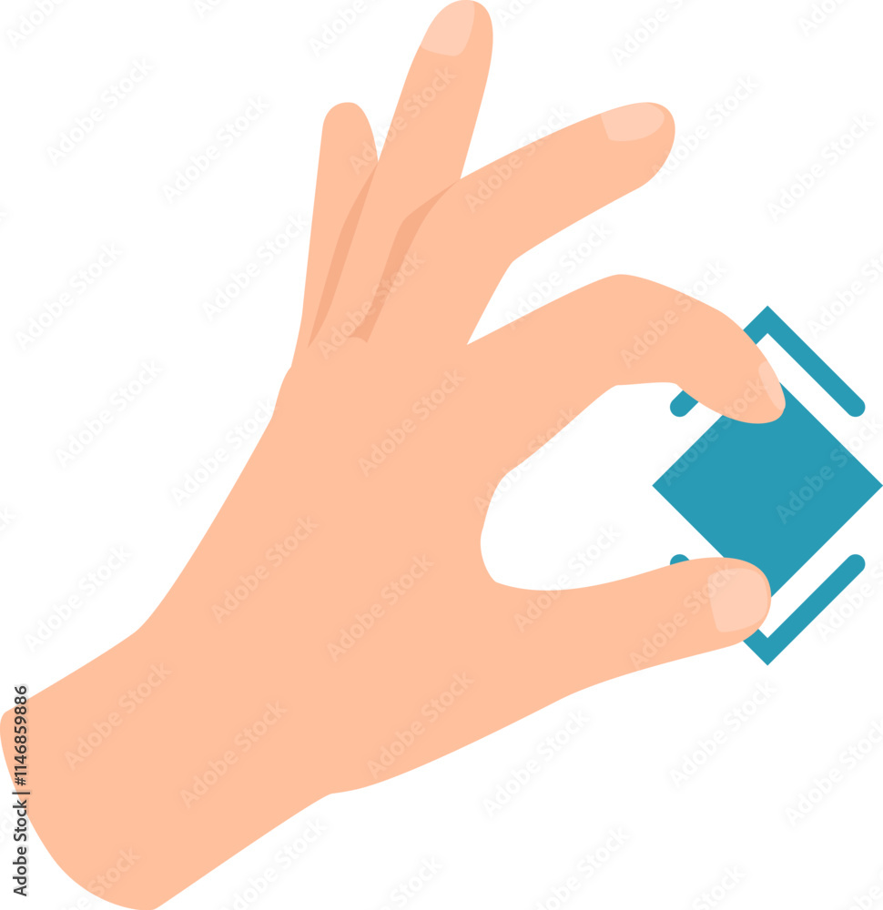 Poster hand is performing a precise pinch to zoom gesture on a graphical user interface element, symbolizin