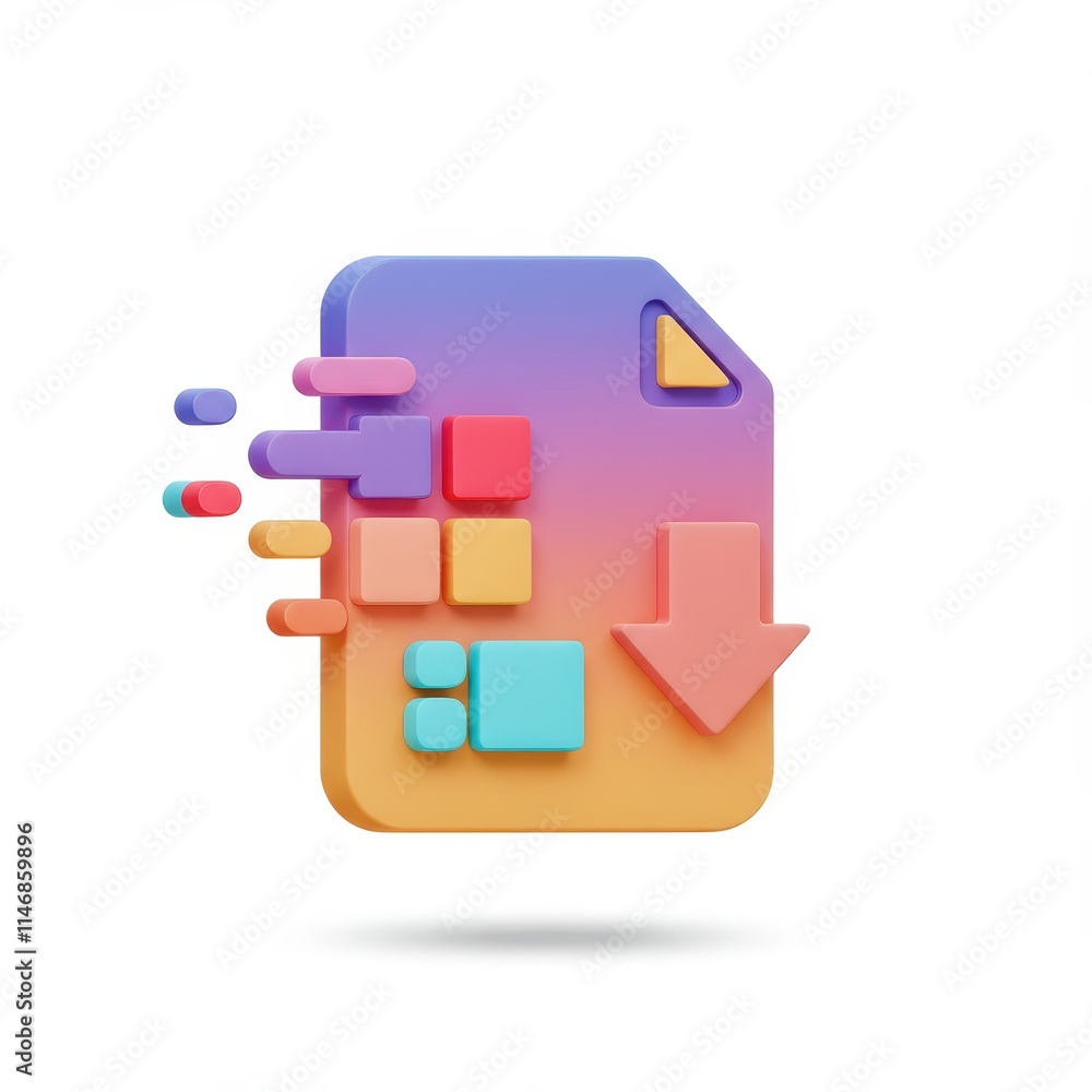 Poster download file data 3d render icon isolated on white background