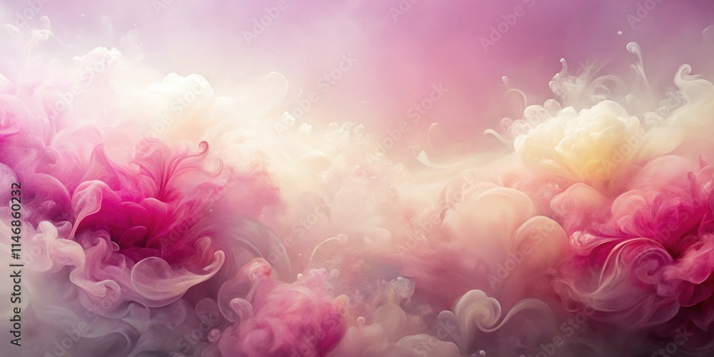 Poster abstract swirling clouds of pink and yellow ink in a dreamlike setting