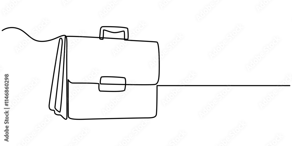 Poster suitcase working bag one line art drawing. continuous outline briefcase office bag for working, brie