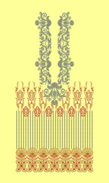Indian Embroidery Neck and Border Design, Pattern, Patch, Embroidery Designs, Women Shirt Designs, Embroidery Allover Designs Embroidery Illustration, for Textile Clothing Design Manual artwork