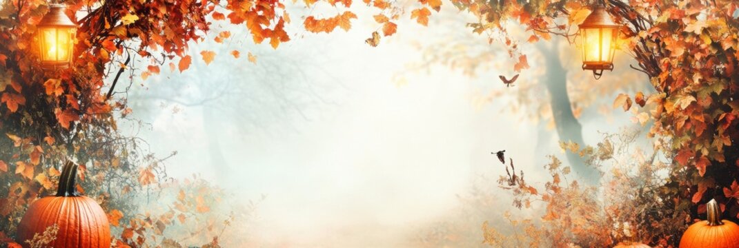 Fall theme greeting card template design with pumpkin.