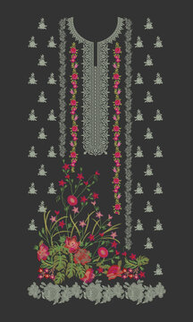 Indian Embroidery Neck and Border Design, Pattern, Patch, Embroidery Designs, Women Shirt Designs, Embroidery Allover Designs Embroidery Illustration, for Textile Clothing Design Manual artwork