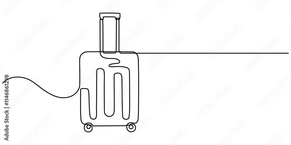 Poster suitcase one continuous line art. luggage drawing travel symbol. vector illustration hand drawn edit