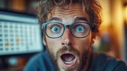 Digital calendar with monthly view on computer screen, blurred background, highlighted dates, indoor workspace, warm lighting