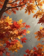 Sun-drenched autumn leaves, rich color palette , season, outdoor