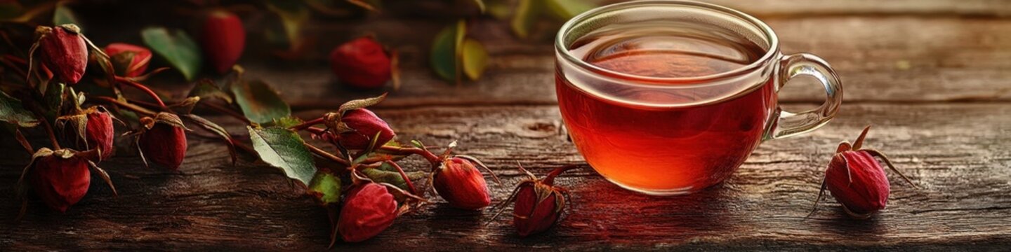 cup of tea with rose hips. Selective focus