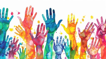 A vibrant mural depicting colorful raised hands symbolizes support for mental health awareness. It showcases community unity and promotes positivity and creativity.
