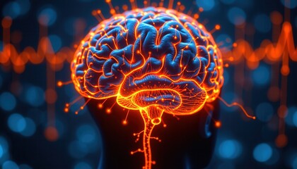 Fototapeta premium Glowing Neural Interface with Brainwave Visuals