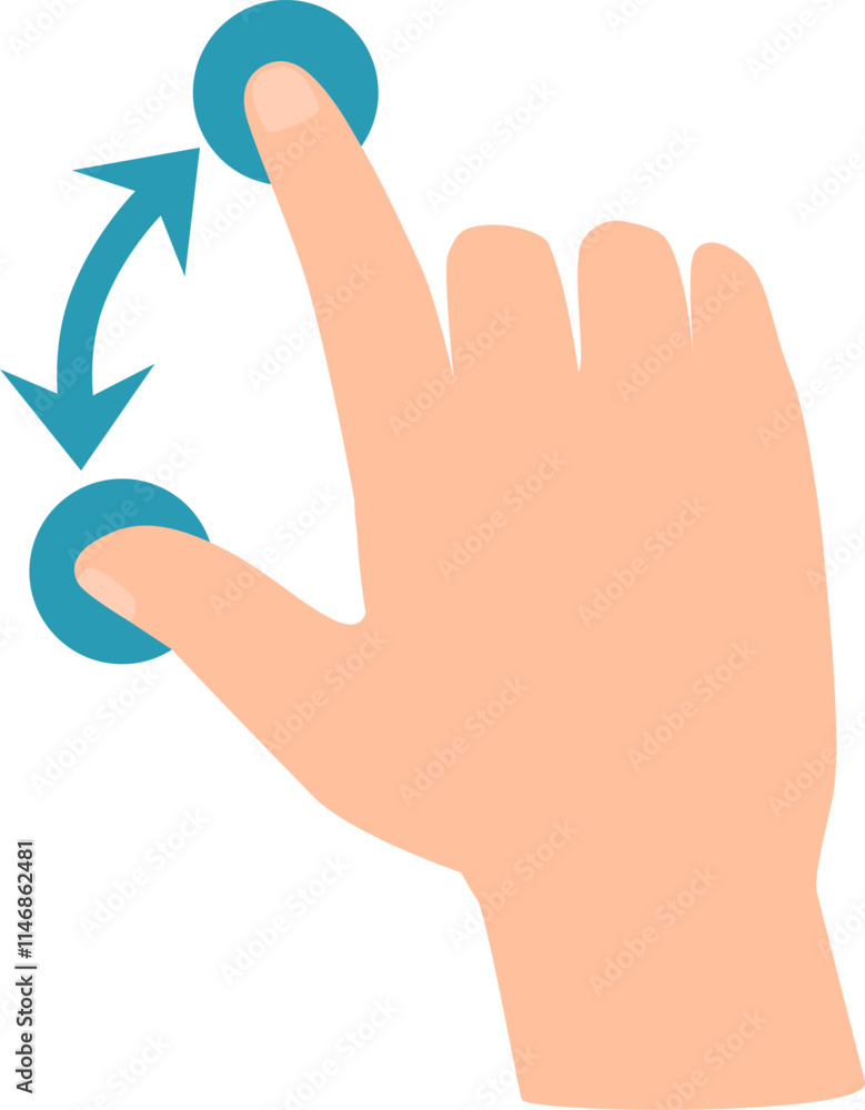 Poster cartoon hand scrolling on a touchscreen with an index finger, accompanied by two arrows indicating t