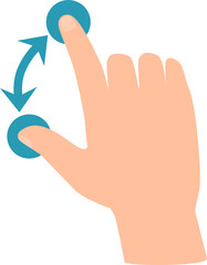 Cartoon hand scrolling on a touchscreen with an index finger, accompanied by two arrows indicating the direction of movement, symbolizing user interaction with digital devices