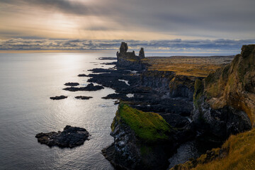 Londrangar basalt cliffs at snaefellsnes peninsula in Iceland