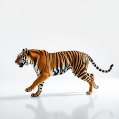 Tiger Galloping Swiftly Across a Clean White Background in Motion