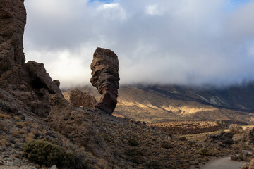 Roque Cinchado with cloudy background, Teide National Park, Tenerife