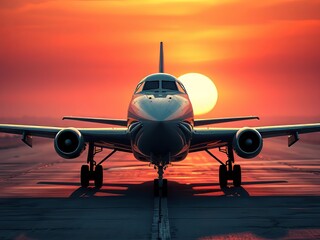 AI sunset photo of a model airplane on a runway in low light.