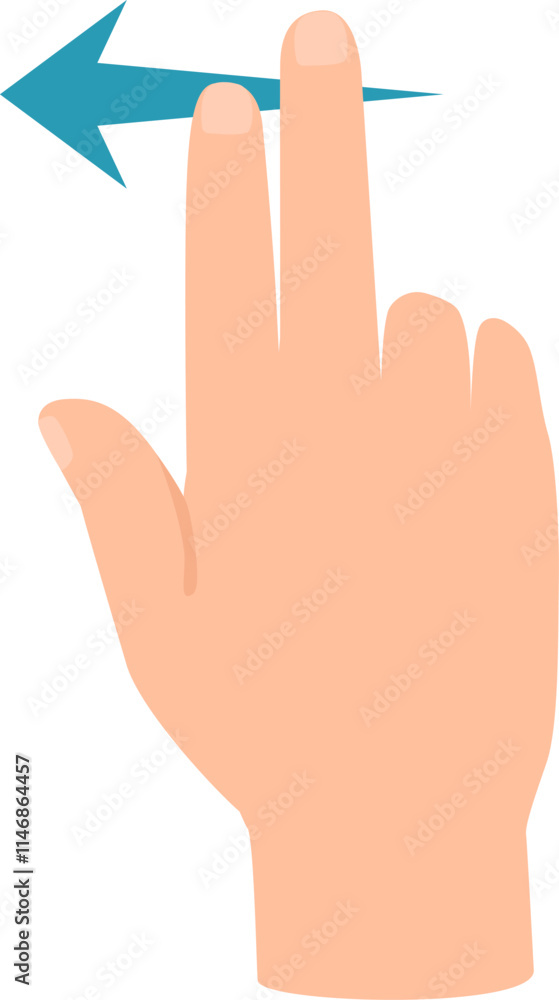 Poster cartoon hand using two fingers to swipe left on a touchscreen device, symbolizing a common gesture f