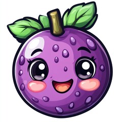Obraz premium Cute cartoon purple fruit with happy face.