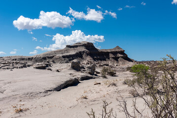 Incredible landscapes with magical shapes of stones and rocks in the Valley of the Moon, Ischigualasto Park, Argentina
