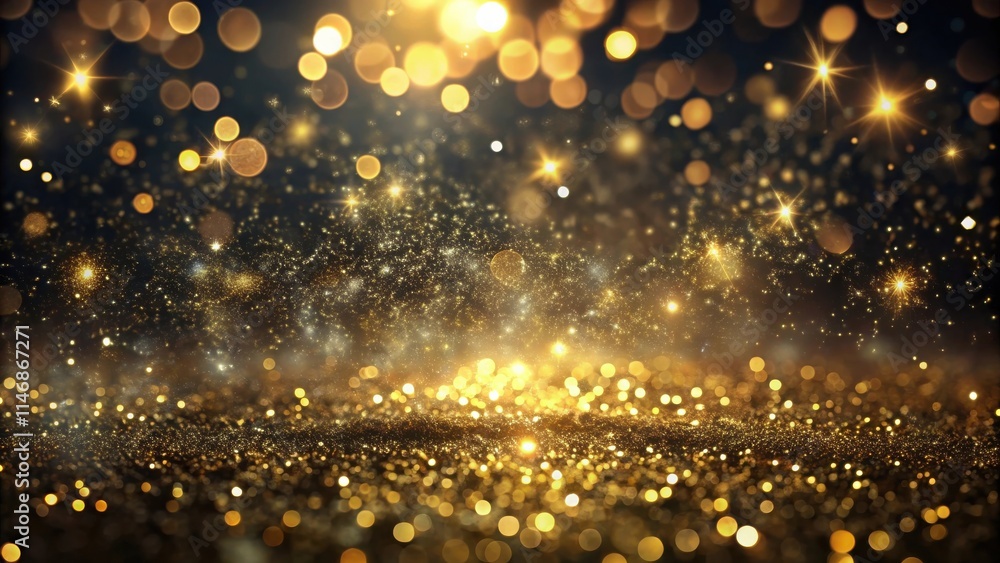 Poster a sparkling, golden background with a shimmering effect and soft bokeh lights.