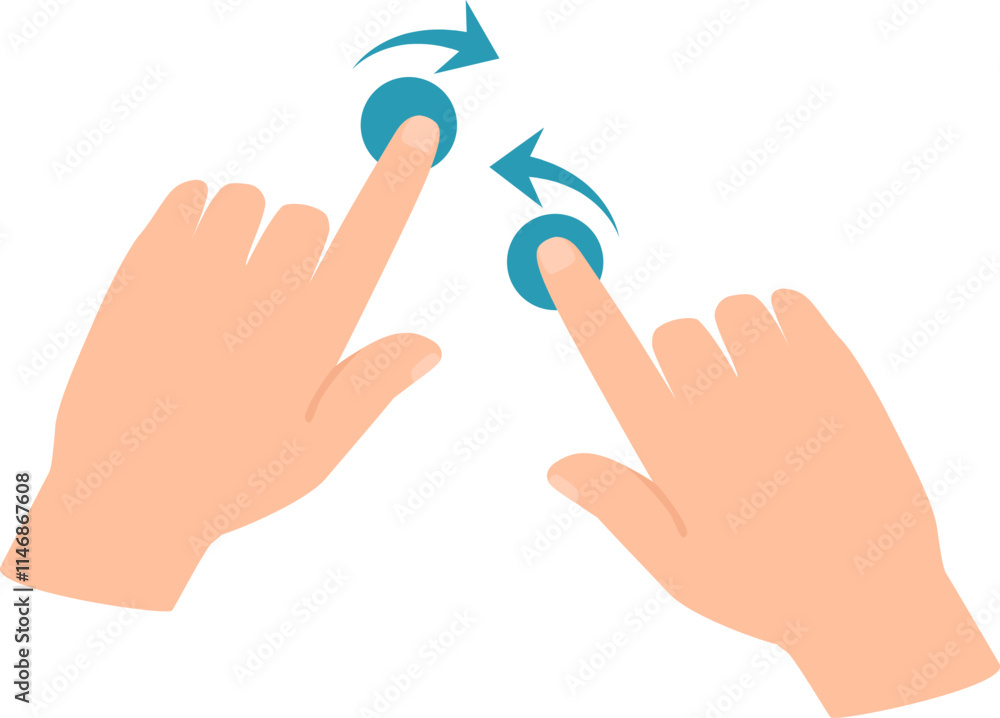 Poster two hands are using index fingers to rotate two virtual interactive buttons, symbolizing a user frie