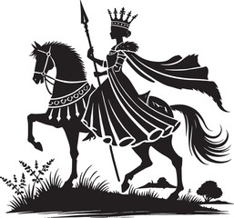 Regal Knight Riding Horse Silhouette Illustration