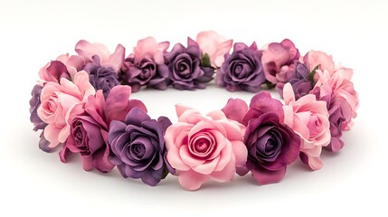 Obraz premium Realistic floral crown of pink and purple roses, isolated on white, high-res and detailed.