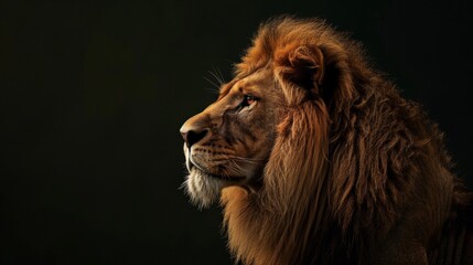 Fototapeta premium Portrait of a majestic lion with a thick mane in the wild, capturing the strength and beauty of nature in its natural habitat