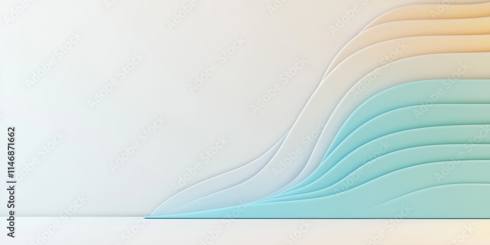 Poster a white background with blue and green waves. the waves are in different sizes and are arranged in a