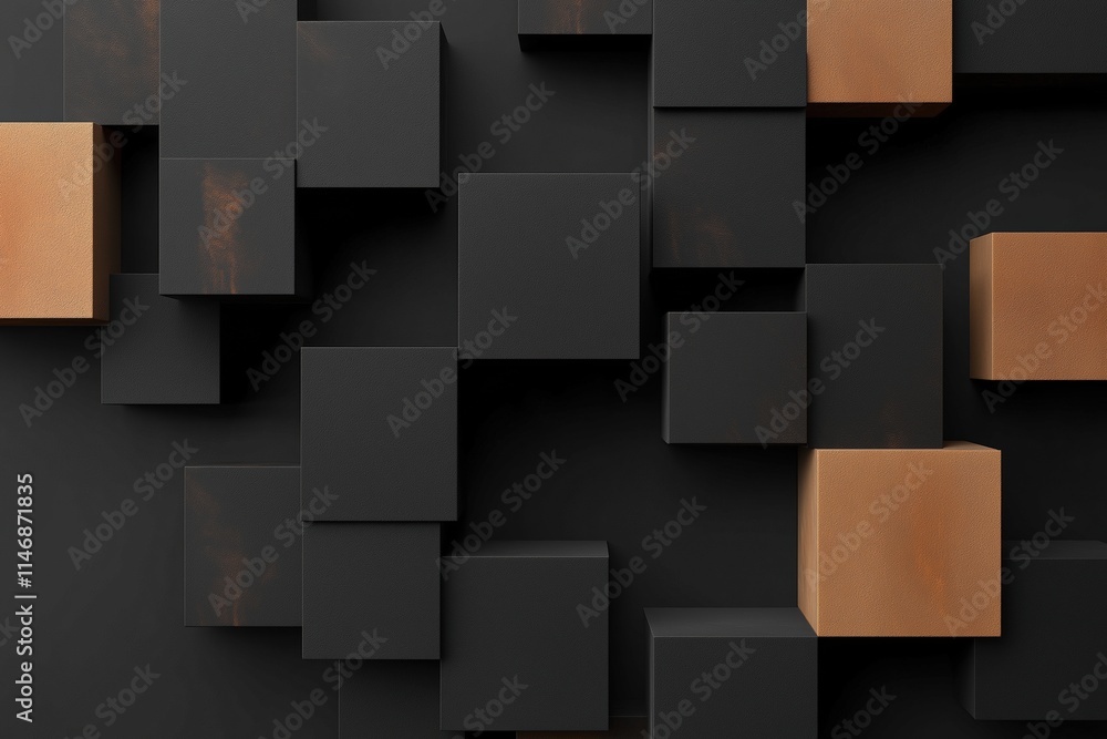 Poster a black and brown pattern of cubes with a brown border. the cubes are arranged in a way that creates