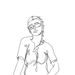 line art portrait close up of beautiful woman wearing sunglasses