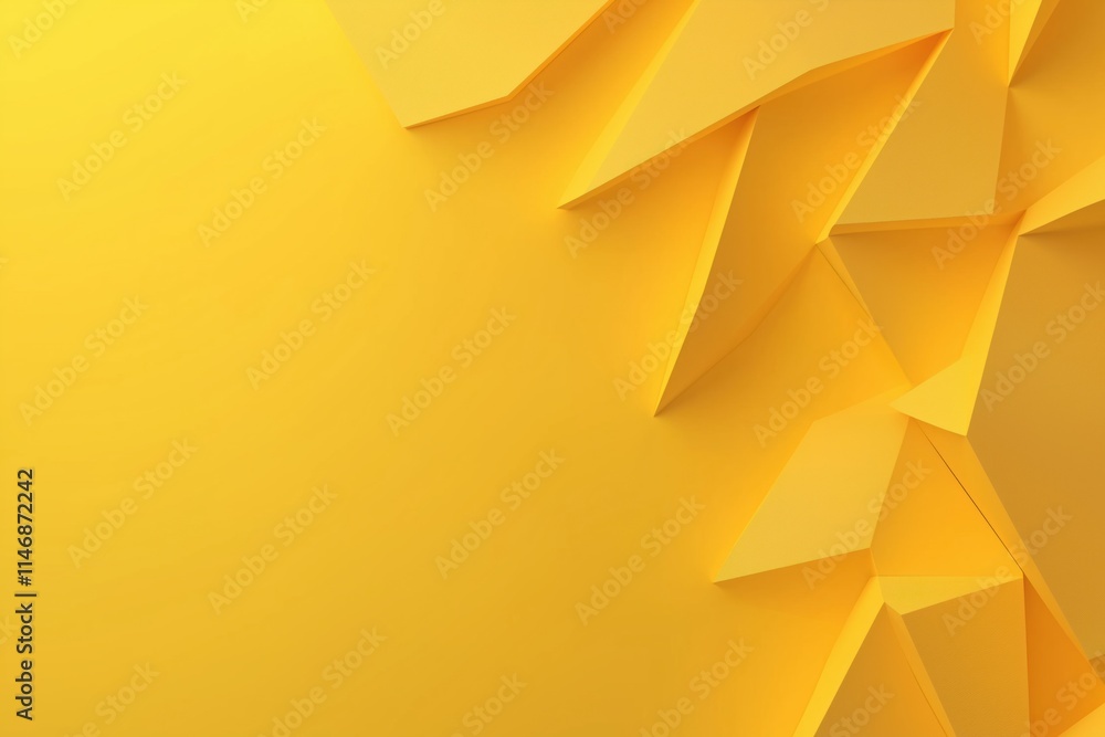 Poster a yellow background with a triangle shape on it. the triangle is made of paper and is cut into piece