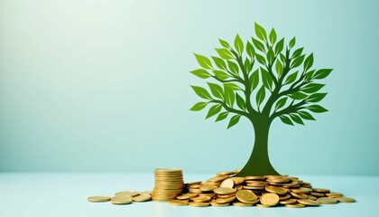 Growing wealth a symbolic tree with coins representing financial growth minimalist studio environment inspirational concept