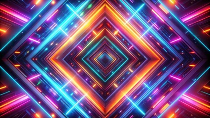 A digital kaleidoscope of vibrant neon lights creates a hypnotic geometric pattern, radiating energy and abstract beauty.